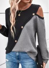Black Patchwork Long Sleeve Round Neck Sweatshirt | thumb picture 