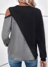 Black Patchwork Long Sleeve Round Neck Sweatshirt | thumb picture 