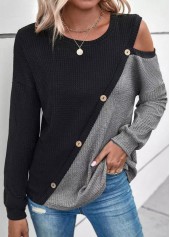 Black Patchwork Long Sleeve Round Neck Sweatshirt
