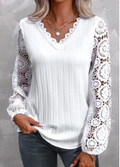 White Lace Plus Size Long Sleeve V Neck Blouse | thumb picture 