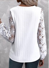 White Lace Plus Size Long Sleeve V Neck Blouse | thumb picture 