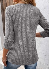 Dark Grey Button Long Sleeve Split Neck T Shirt | thumb picture 