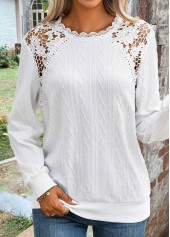 White Lace Long Sleeve Round Neck Sweatshirt | thumb picture 