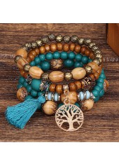 Peacock Blue Round Tassel Detail Bracelet Set
