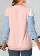Dusty Pink Patchwork Long Sleeve Round Neck Sweatshirt | thumb picture 