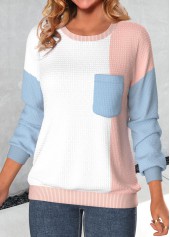 Dusty Pink Patchwork Long Sleeve Round Neck Sweatshirt | thumb picture 