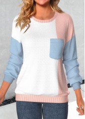 Dusty Pink Patchwork Long Sleeve Round Neck Sweatshirt