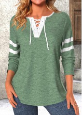 Green Lace Up Long Sleeve T Shirt