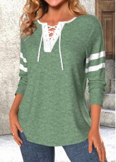 Green Lace Up Long Sleeve T Shirt | thumb picture 