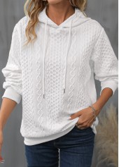 White Drawstring Detail Long Sleeve Hoodie | thumb picture 