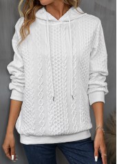 White Drawstring Detail Long Sleeve Hoodie