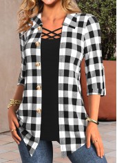 Shirt Collar Black Fake 2in1 Plaid Blouse | thumb picture 