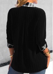 Black Button Fake 2in1 Plaid Blouse | thumb picture 