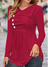 Wine Red Asymmetry Long Sleeve T Shirt