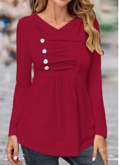 Wine Red Asymmetry Long Sleeve T Shirt | thumb picture 