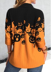 Halloween Orange Button Plus Size Pumpkin Print Shirt | thumb picture 