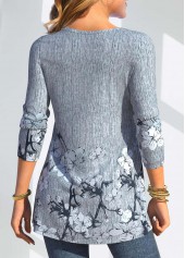 Dusty Blue Tuck Stitch Random Floral Print Blouse | thumb picture 