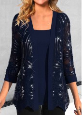 Navy Long Sleeve Scoop Neck Cardigan and Tank Top