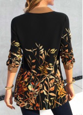 Plus Size Black Fake 2in1 Leaf Print Blouse | thumb picture 