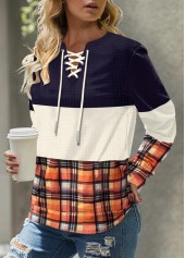 Multi Color Patchwork Plaid Long Sleeve Sweatshirt