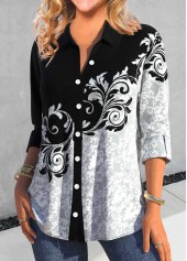 Black Asymmetry Random Floral Print Blouse | thumb picture 