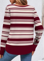 Wine Red Button Striped Long Sleeve Sweatshirt | thumb picture 