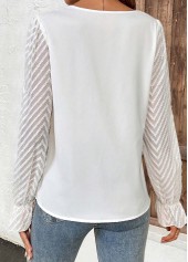 White Ruched Long Sleeve Asymmetrical Neck T Shirt | thumb picture 