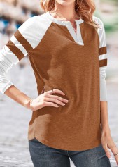 Dark Camel Patchwork Long Sleeve T Shirt