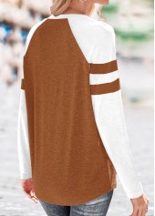 Dark Camel Patchwork Long Sleeve T Shirt
