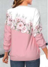 Valentine's Day Pink Patchwork Floral Print Long Sleeve Sweatshirt | thumb picture 