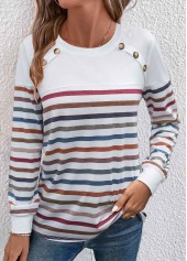 White Patchwork Striped Long Sleeve T Shirt | thumb picture 
