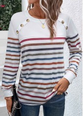 White Patchwork Striped Long Sleeve T Shirt