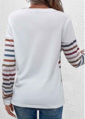 White Patchwork Striped Long Sleeve T Shirt | thumb picture 