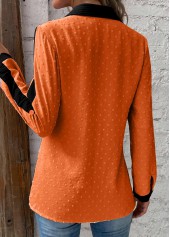 Orange Patchwork Long Sleeve Shirt Collar Blouse | thumb picture 