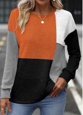 Multi Color Patchwork Long Sleeve Round Neck Sweatshirt