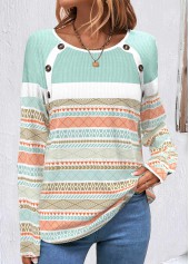 Multi Color Patchwork Tribal Print Long Sleeve Sweatshirt