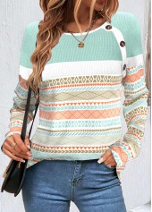 Multi Color Patchwork Tribal Print Long Sleeve Sweatshirt | thumb picture 