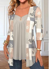 Light Grey Geometric Print Fake Two Piece Twinset | thumb picture 