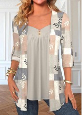 Light Grey Geometric Print Fake Two Piece Twinset