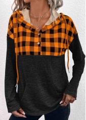 Patchwork Black Pocket Long Sleeve Hoodie | thumb picture 