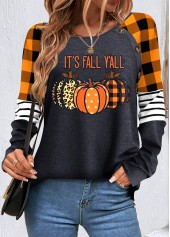 Orange Patchwork Halloween Print Long Sleeve Sweatshirt | thumb picture 