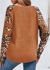 Dark Camel Patchwork Leopard Long Sleeve T Shirt | thumb picture 