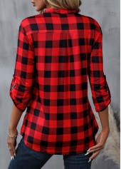 Red Zipper Plaid Long Sleeve High Neck Blouse | thumb picture 