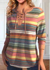 Multi Color Lace Up Long Sleeve T Shirt | thumb picture 