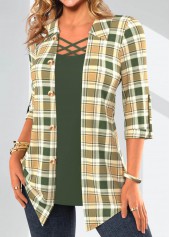 Sage Green Fake 2in1 Plaid Blouse | thumb picture 