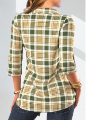 Sage Green Fake 2in1 Plaid Blouse | thumb picture 
