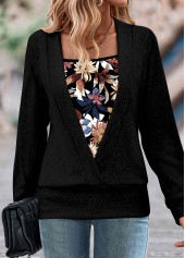 Black Fake 2in1 Random Floral Print Sweatshirt