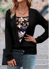 Black Fake 2in1 Random Floral Print Sweatshirt | thumb picture 