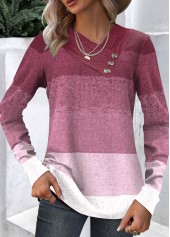 Dark Reddish Purple Button Ombre Long Sleeve Sweatshirt | thumb picture 