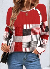 Red Button Geometric Print Long Sleeve T Shirt | thumb picture 